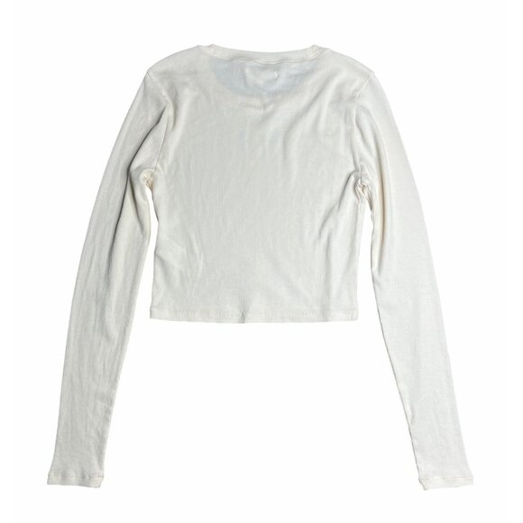 Madewell Fine Ribbed Supercrop Crewneck Ivory Long-Sleeve Tee Size Medium - Picture 9 of 10